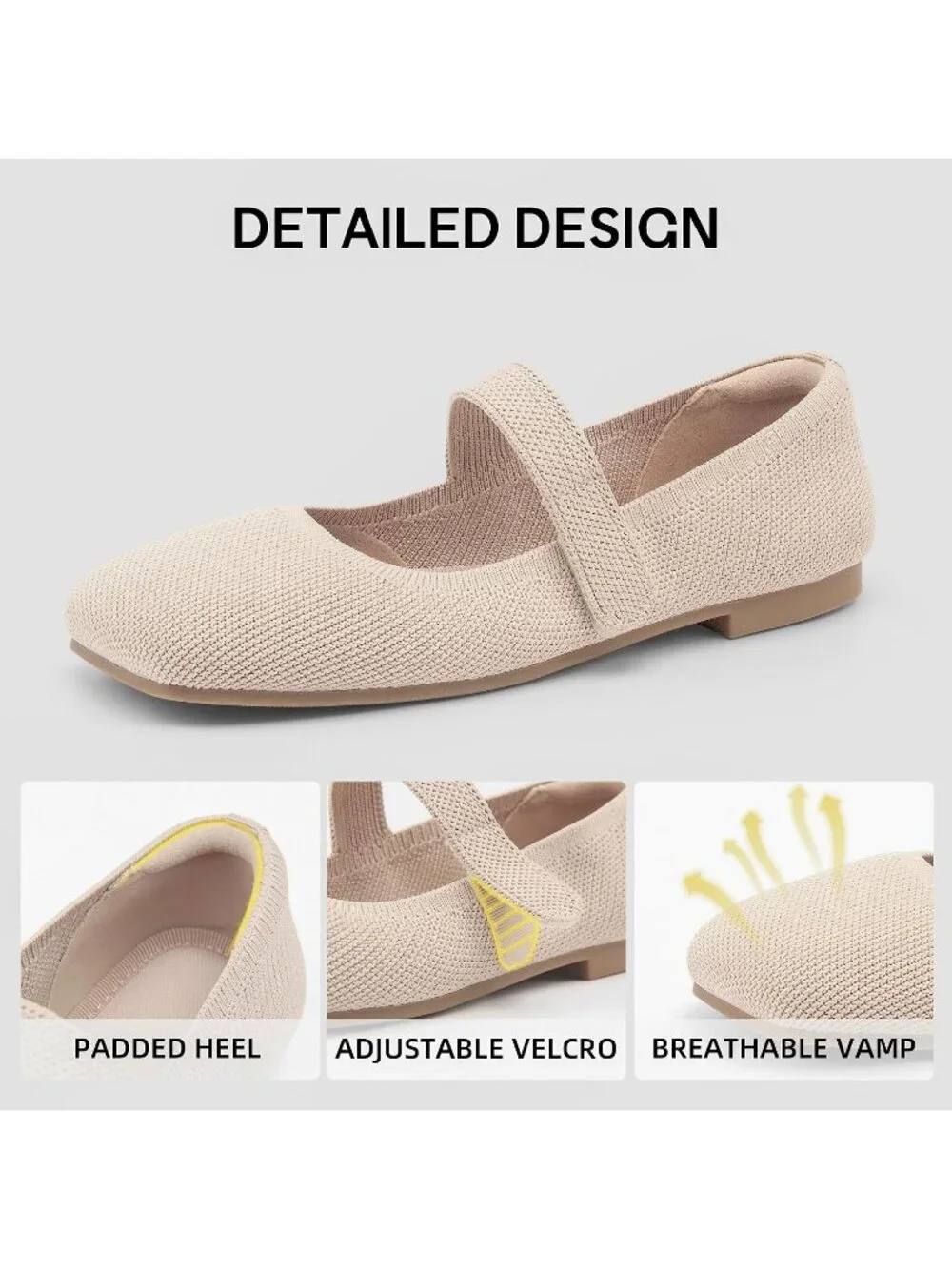 Women's Almond Rubber Knit Wide Toe Adjustable Straps Flat Slip On Comfort Shoes